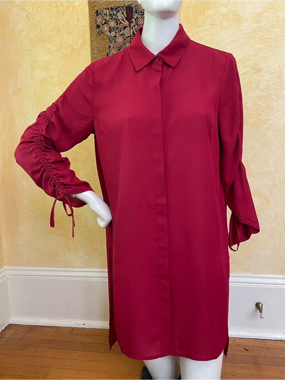 Bar III Long Sleeve Collared Shirtdress in Berry